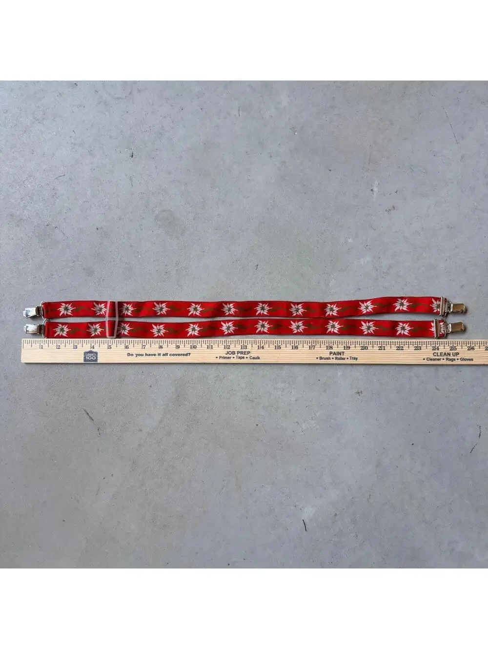Vintage Kids Red Edelweiss Floral Suspenders Adjustable Clip On Alpine Style